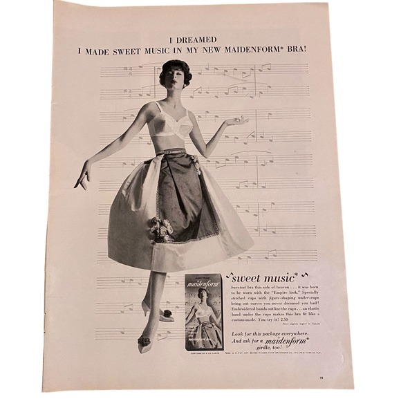 Maidenform Other - Vintage 1958 Maidenform Bra Print Ad I Dreamed I Made Sweet Music 50s Ephemera